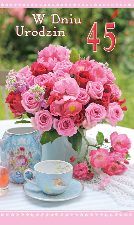 Polish Birthday Cards Flowers with Changeable Year - K2SC