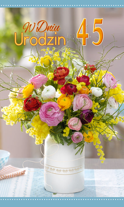 Polish Birthday Cards Flowers with Changeable Year - K2SC
