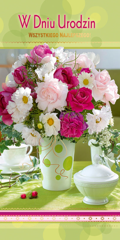 Polish Birthday Cards Flowers Set 1 - DL