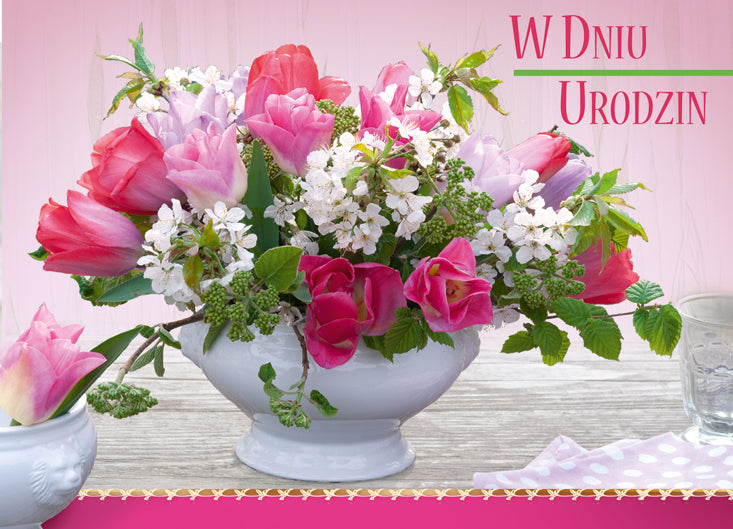 Polish Birthday Cards Flowers - A5