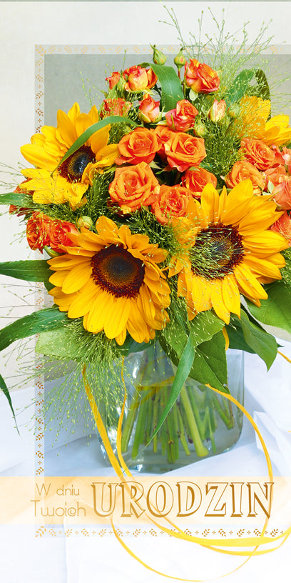 Polish Birthday Cards Flowers Set 2 - DL