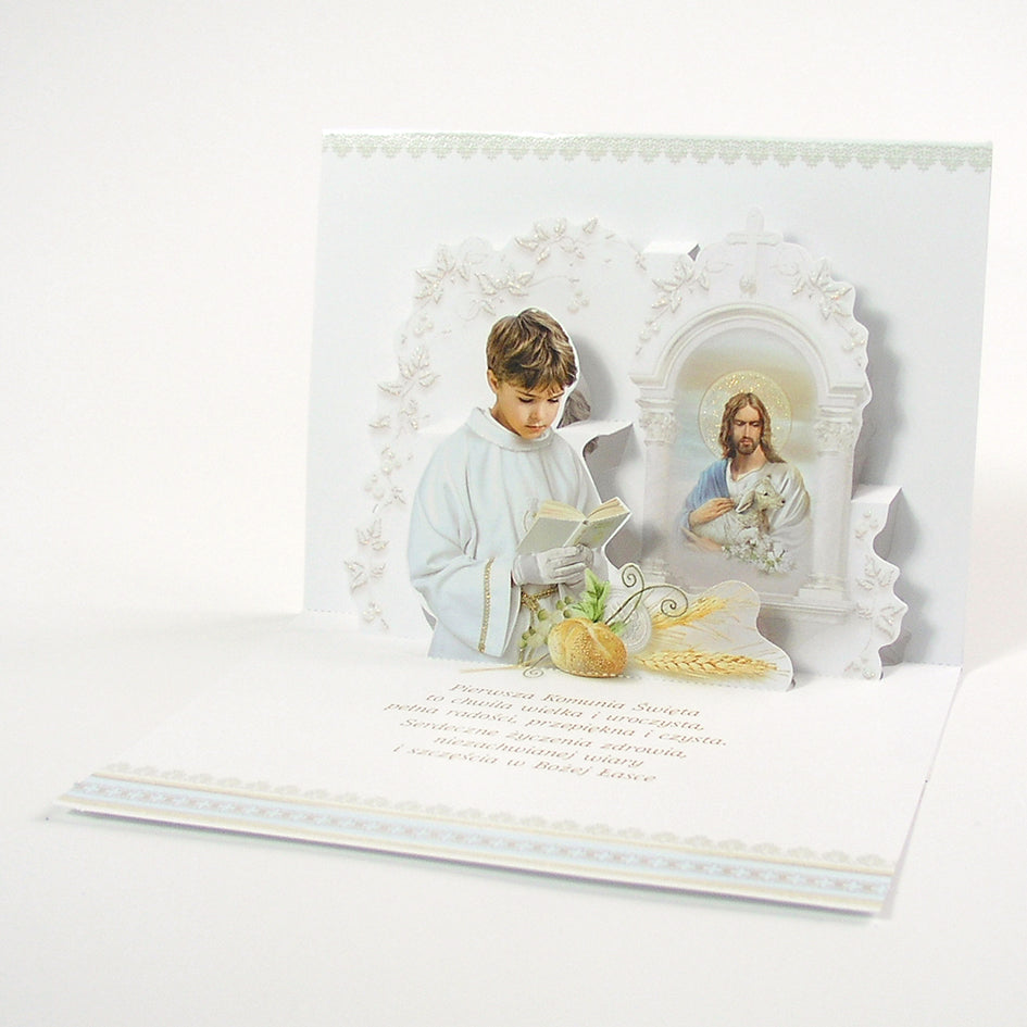 Polish Greeting Cards First Communion Boy 3D - A5P