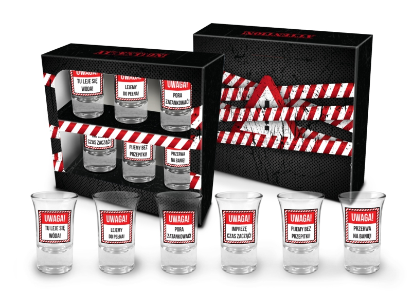 SHOT GLASSES - Set of 4 Shot Glasses 35ml (1 fl oz) Warning