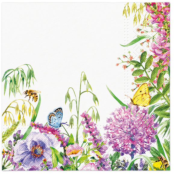 Paper Napkins Mixed Flowers with Butterflies and Bees