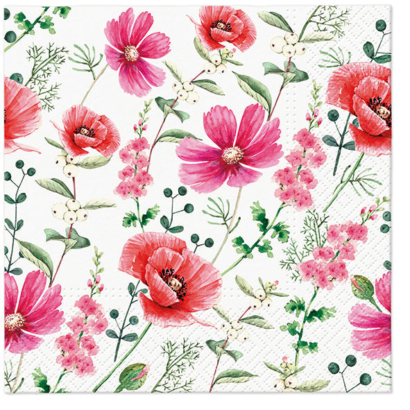 Paper Napkins Poppies and Pink Flowers