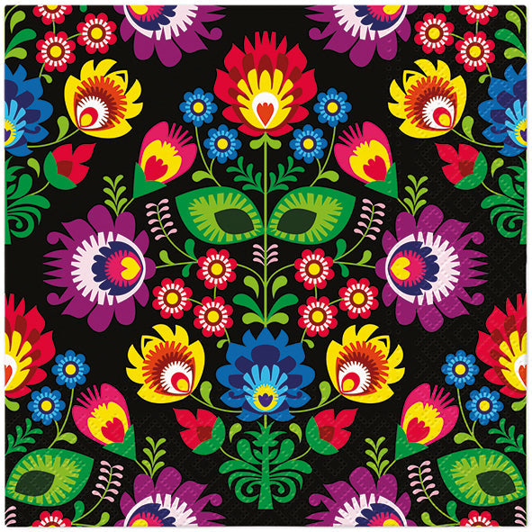 Paper Napkins Folky Style (Black)
