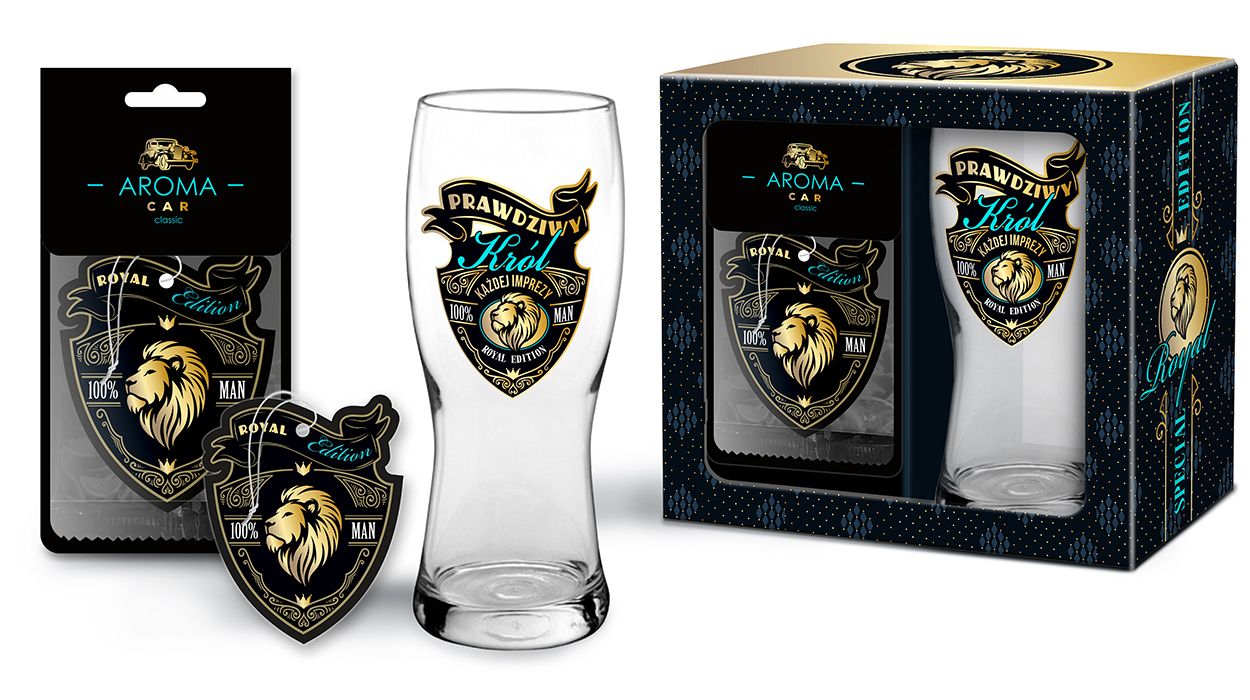 ROYAL EDITION - Beer Glass Koblenz 500ml (17fl oz) + Car air refreshener - The Real King