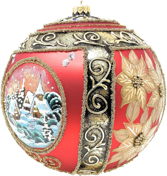 Polish Gallery Ornaments XL Christmas Ornament Winter Poinsettia Blown Glass Ball 8-inch/200mm