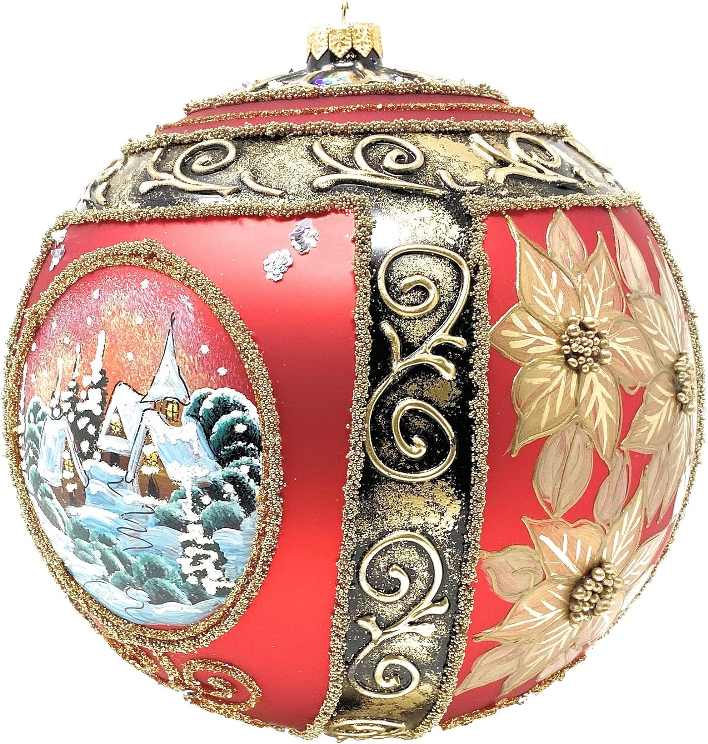 Polish Gallery Ornaments XL Christmas Ornament Winter Poinsettia Blown Glass Ball 8-inch/200mm