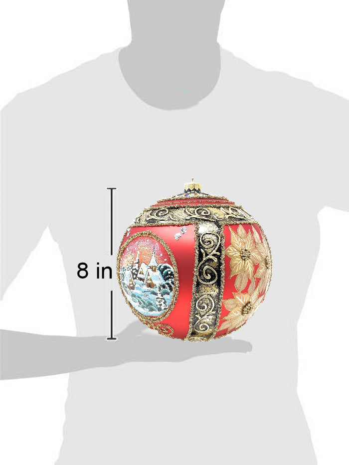 Polish Gallery Ornaments XL Christmas Ornament Winter Poinsettia Blown Glass Ball 8-inch/200mm
