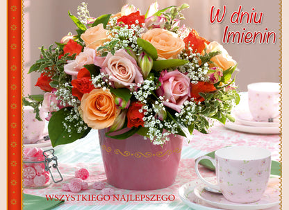 Polish Name Day Cards Flowers 3D - A5P