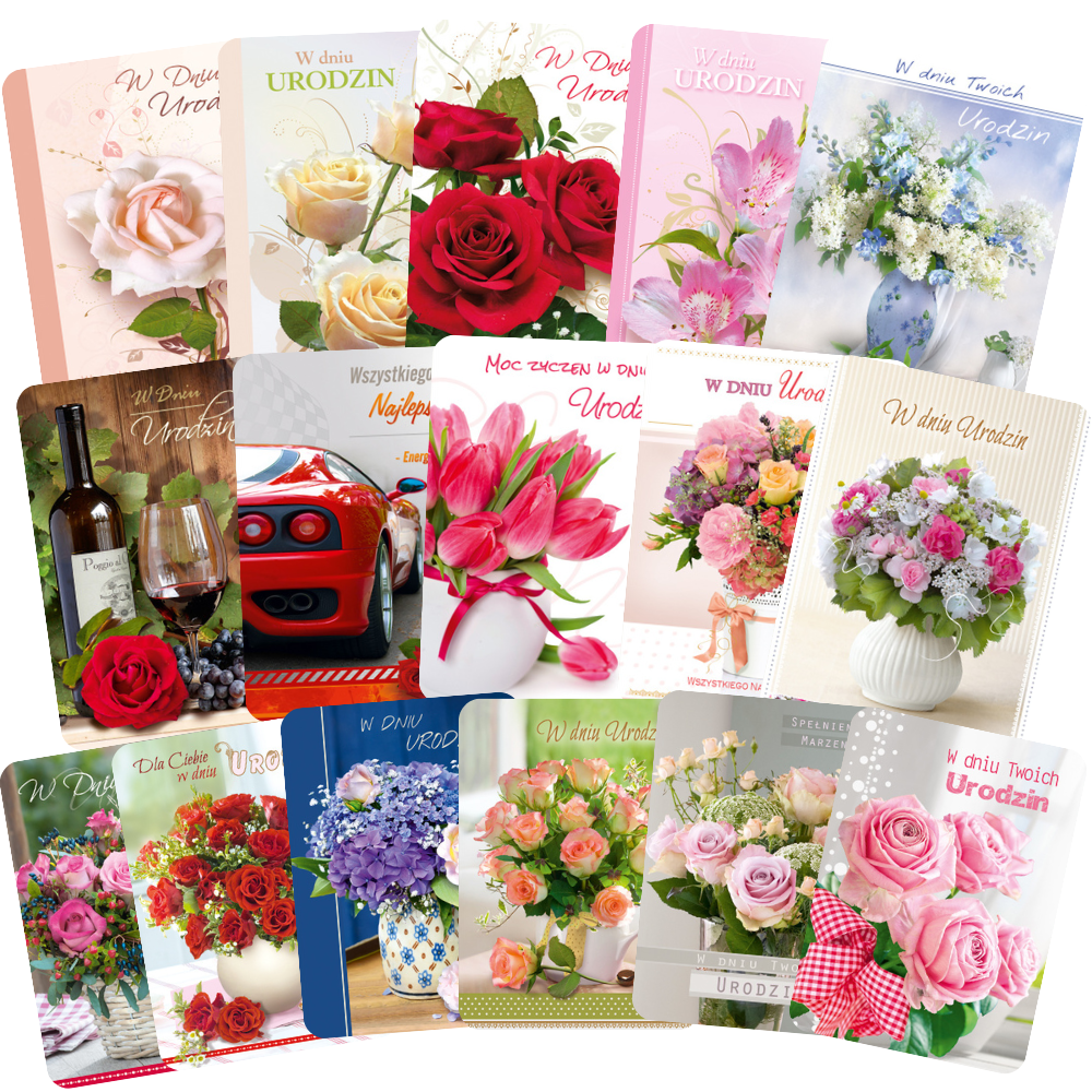 Polish Birthday Cards Flowers Set 2 - B6