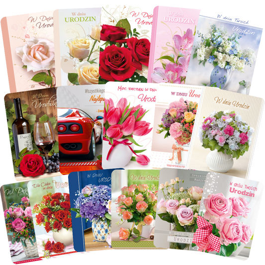 Polish Birthday Cards Flowers Set 2 - B6