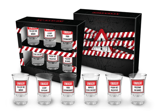 SHOT GLASSES - Set of 4 Shot Glasses 35ml (1 fl oz) Warning
