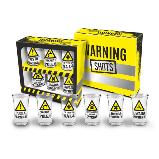 SHOT GLASSES - Set of 4 Shot Glasses 35ml (1 fl oz) Warning Shots