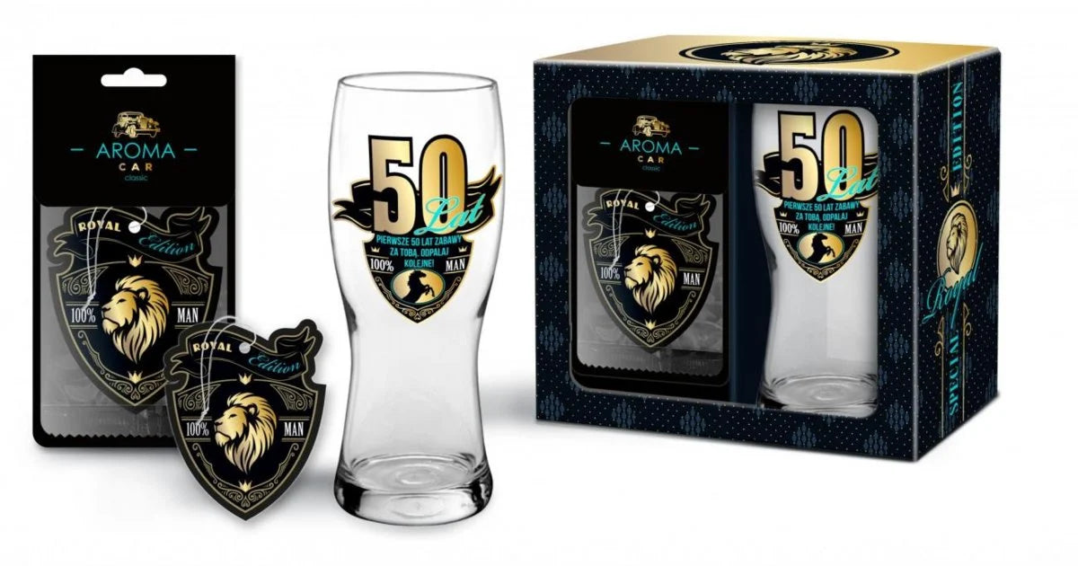 ROYAL EDITION - Beer Glass Koblenz 500ml (17fl oz) + Car air refreshener - 50 years