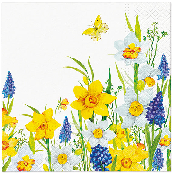 Paper Napkins White and Yellow Daffodills